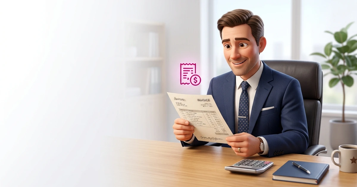 A conveyancer reviewing an itemised conveyancing fee breakdown with a calculator