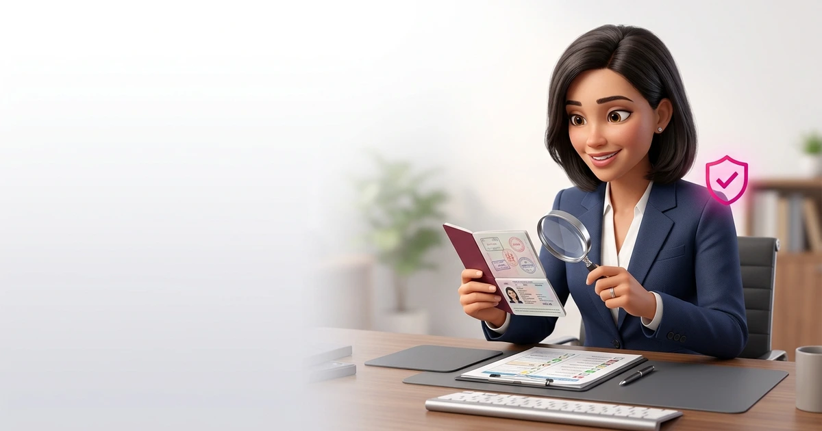 A person checking identification documents against a compliance checklist