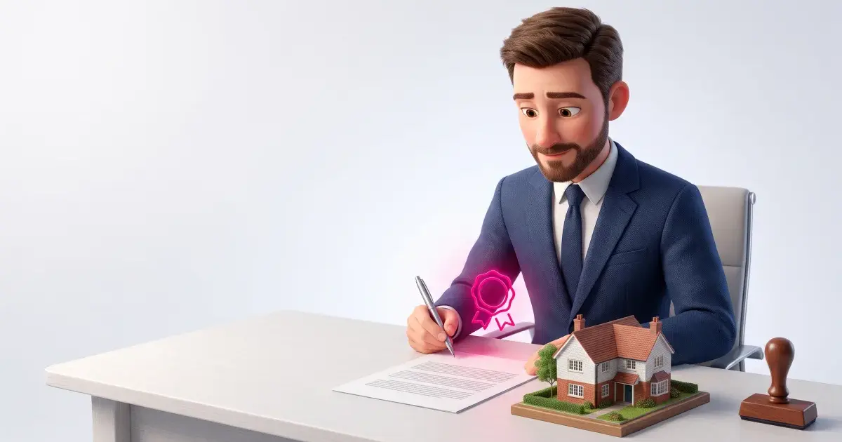 A conveyancer completing an HM Land Registry TR1 transfer deed at a desk