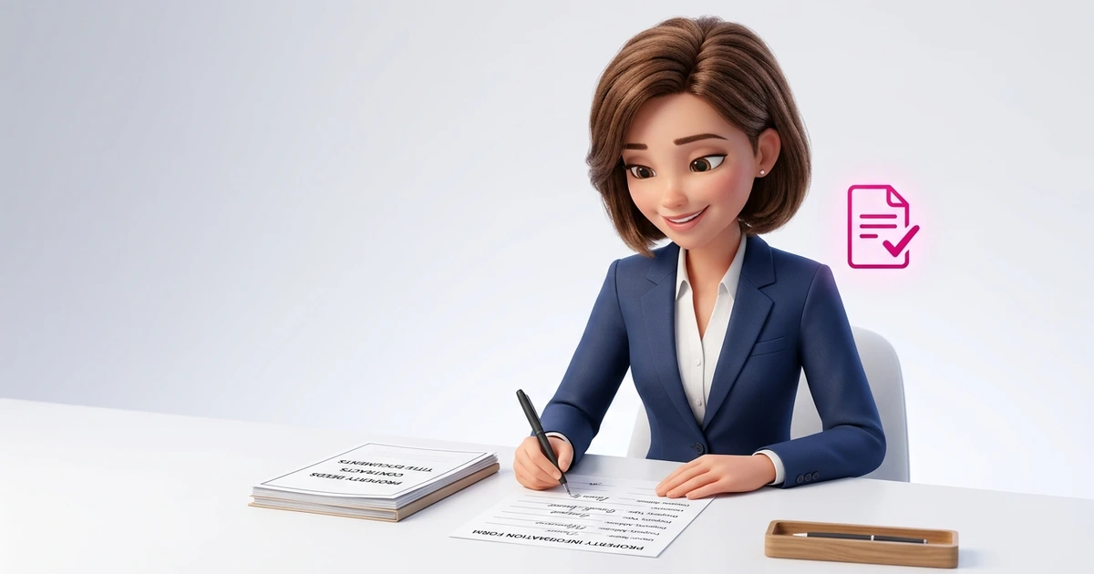 A seller filling in a TA6 property information form at a desk with house documents