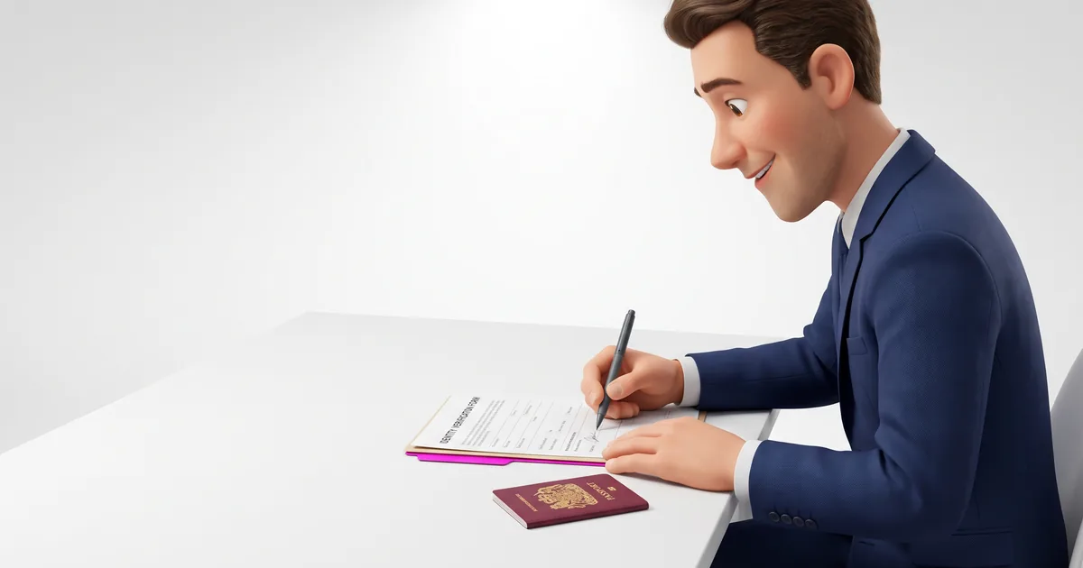 A person completing an HM Land Registry ID1 identity verification form with a passport alongside